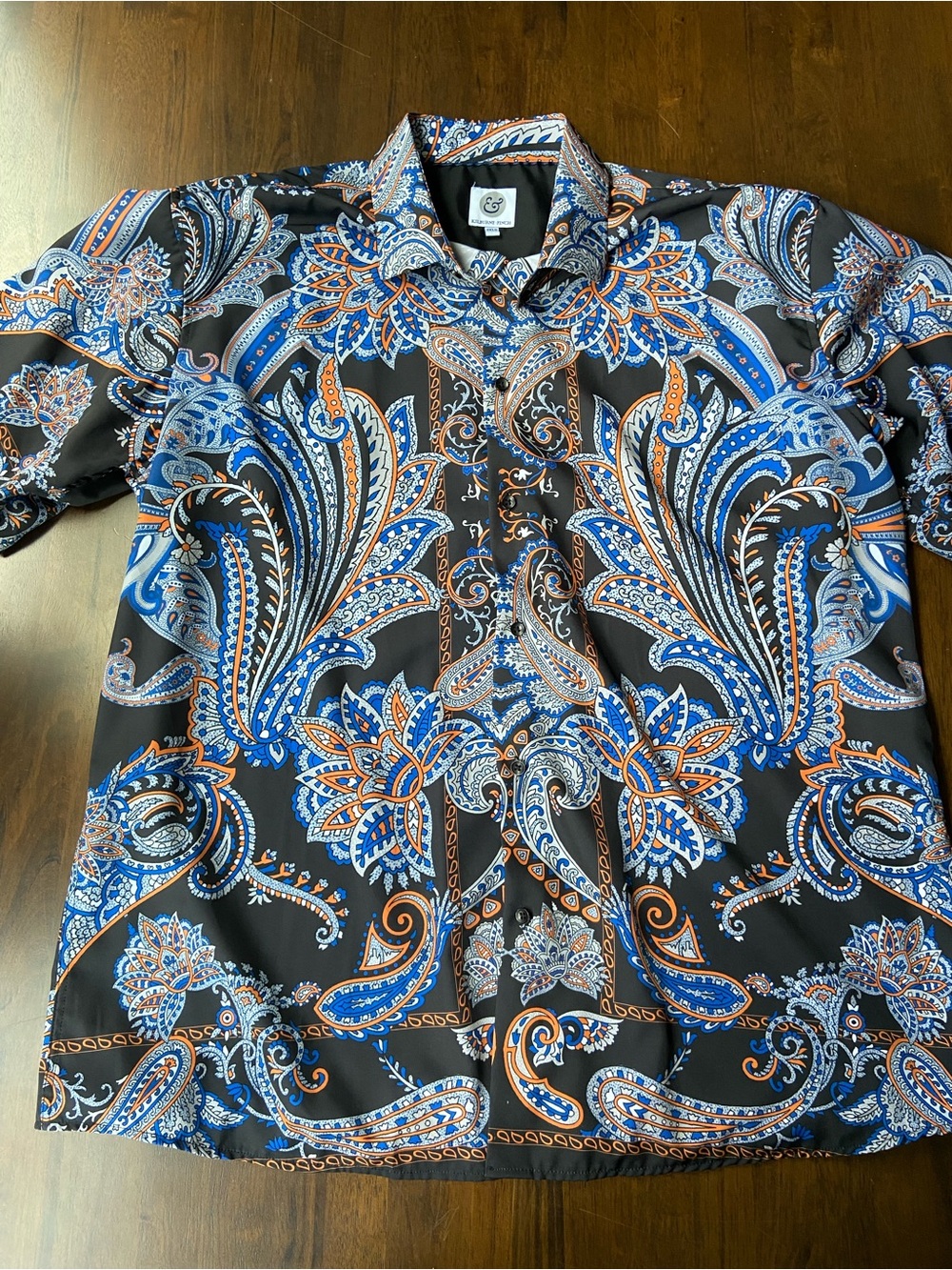 Kilburne & Finch Paisley Short Sleeve Shirt Mens 2XLT Black Blue Orange Stretch